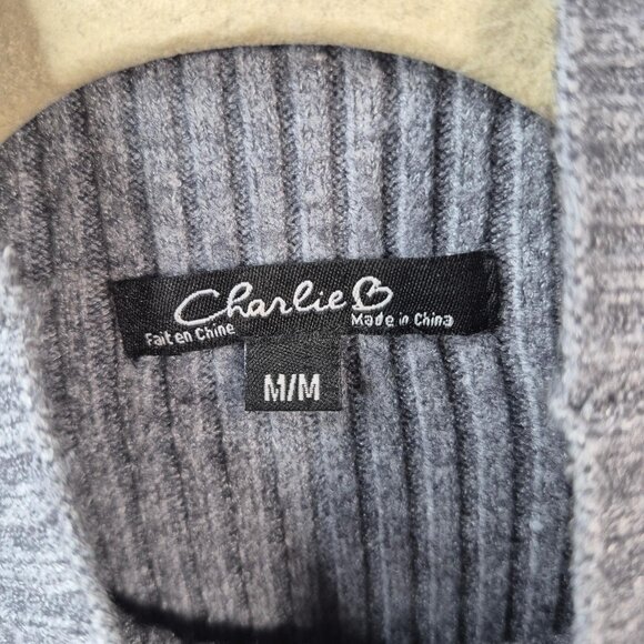 Charlie B Sweater Womens M Gray Knit Pullover Long Sleeve Mock Neck Top - Picture 5 of 8